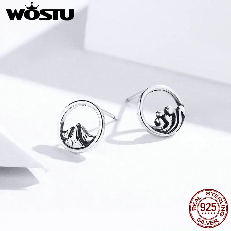 WOSTU 925 пробы серебряные серьги-гвоздики океанская волна круглые серьги для женщин Свадебные корейский стиль модные ювелирные изделия CQE686