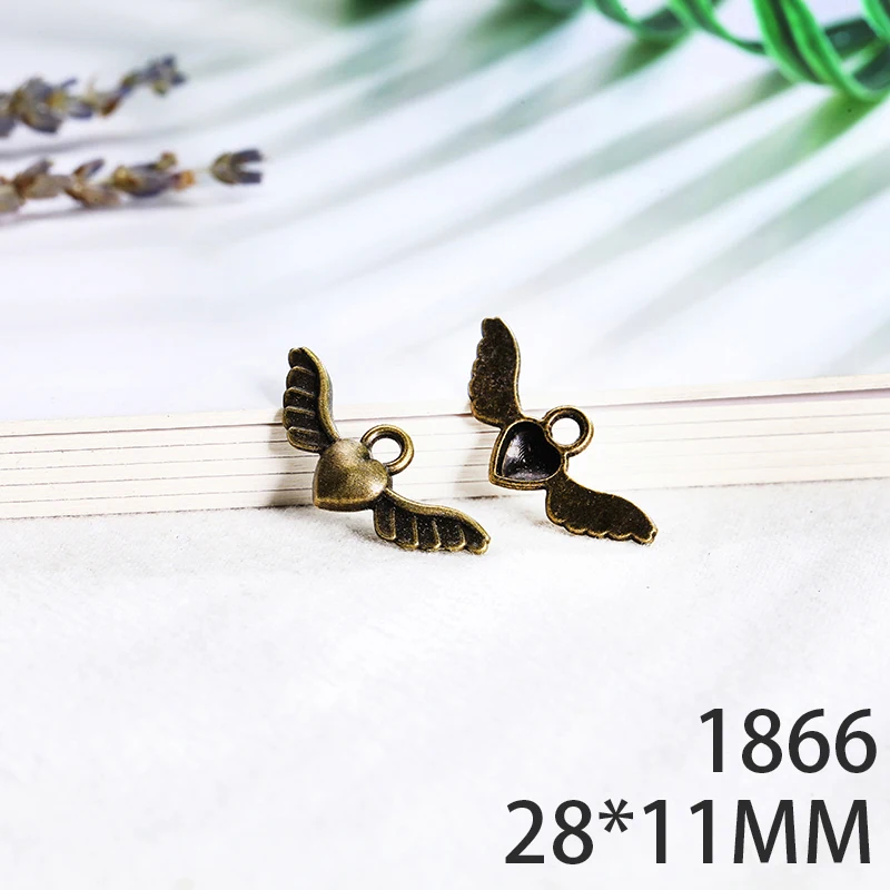 

28*11mm 15pcs Heart Wings Alloy Pendant For Diy Jewelry Making 2 Colors Antique Silver Antique Bronze No.1866