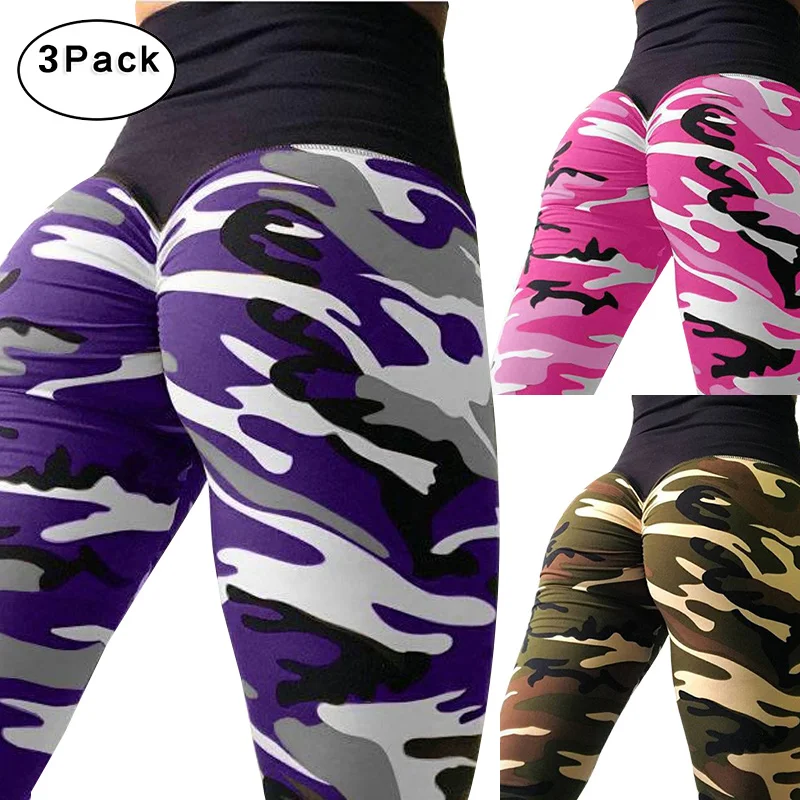 3 шт. модные камуфляжные леггинсы женские с высокой талией обтягивающие для