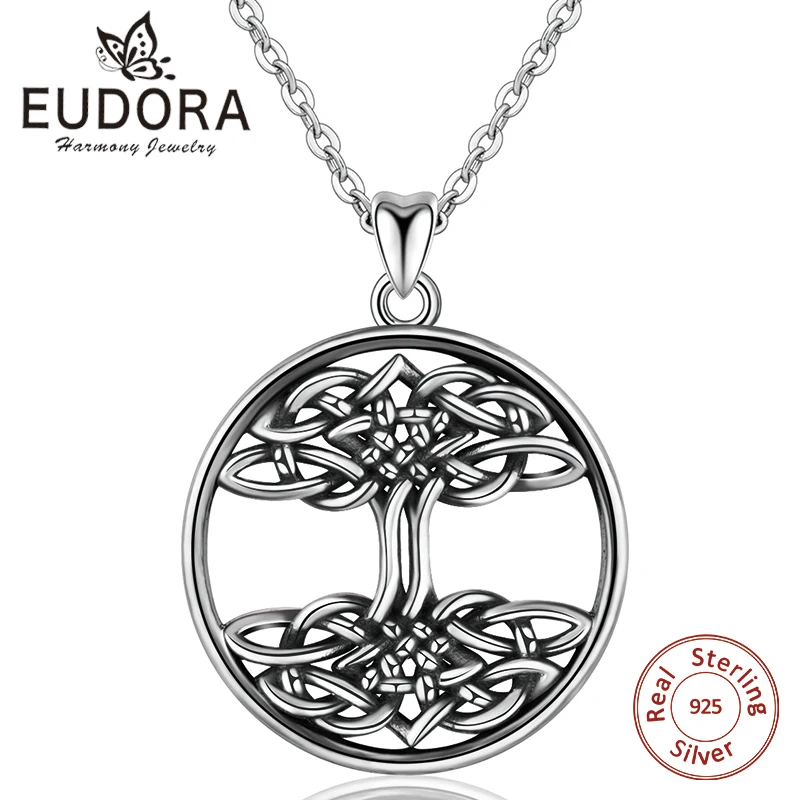 

EUBORA 925 Sterling Silver Tree of Life Pendant Necklace Irish Celtics Knot Crann Bethadh Charm Necklace jewelry For Women Gifts
