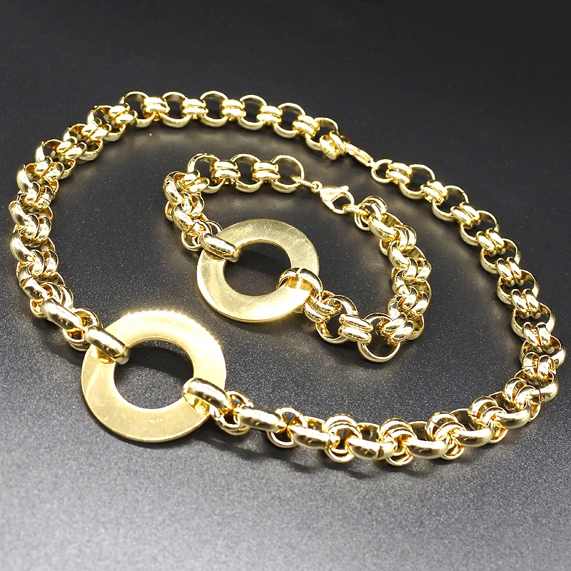 

AMUMIU Gold Color Stainless Steel Jewelry Sets For Women Round Rope Chain Wholesale High Quality JS117