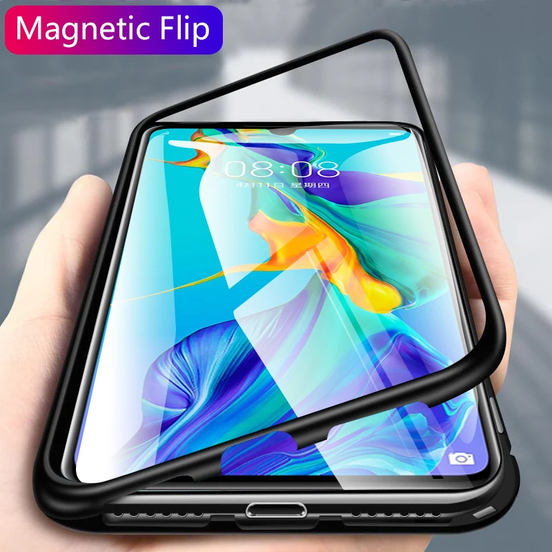 Магнитный флип-чехол для huawei P30 pro lite, чехол, стекло, твердая задняя крышка, Роскошный металлический каркас, защитный чехол для huawei P30 Lite
