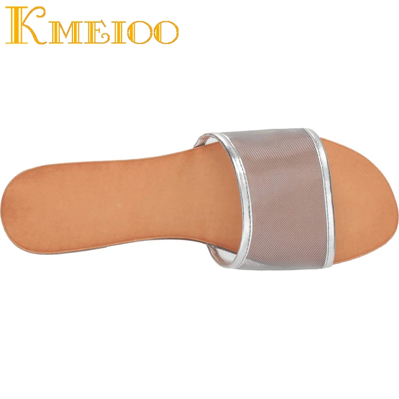Kmeioo 2020 женская обувь модная спальная одежда из сетчатой ткани шлепанцы без