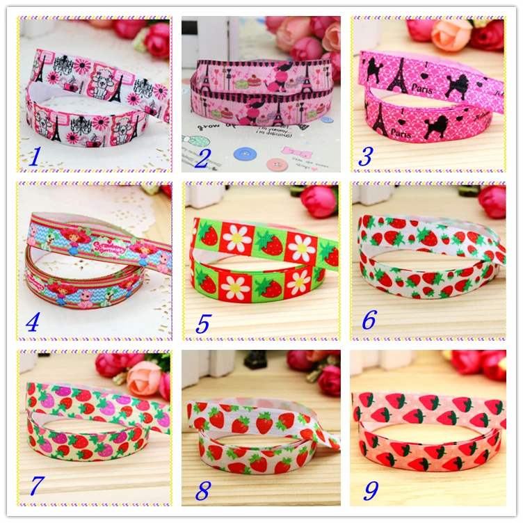 

DUWES 5/8'' Free shipping Fold Elastic FOE tower strawberry printed headband headwear hairband diy decoration wholesale OEM D53