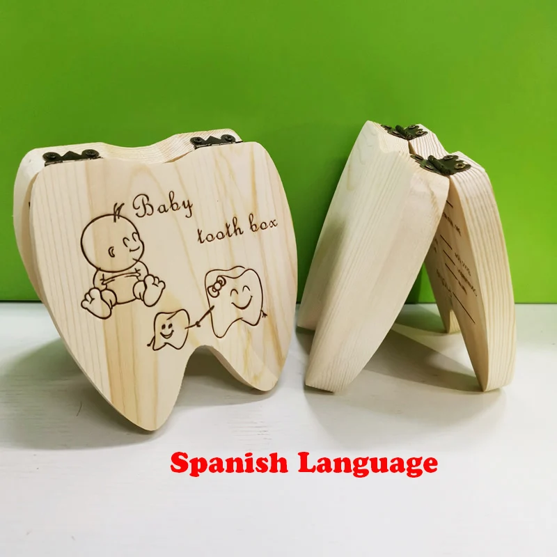 Type B Spanish Английский/испанский деревянный ящик для детских зубов, органайзер для хранения молочных зубов, пуповина, Lanugo, сохранить, собрать Детские сувениры, подарки - Цвет: Type B Spanish
