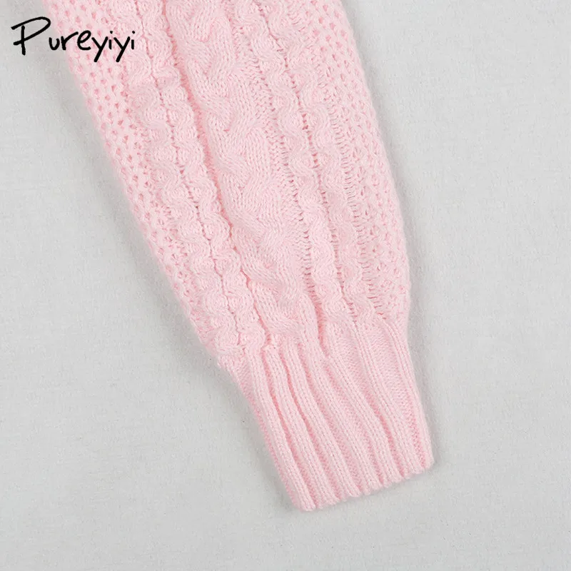 Pureyiyi Winter blue knitted sweater women 2017 Autumn hollow out white pullover Sexy long sleeve off shoulder | Женская одежда