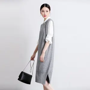 Женский Длинный жилет из кашемира и шерсти, пуловер без рукавов с круглым вырезом, простое модное платье-свитер, 2019