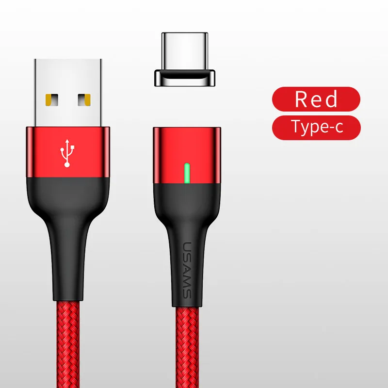 Red for Type C Магнитный кабель USAMS для iphone, huawei, micro usb кабель, быстрая зарядка, магнитный USB кабель для передачи данных, для телефона, Тип c, USB C кабель, шнур для зарядного устройства - Цвет: Red for Type C