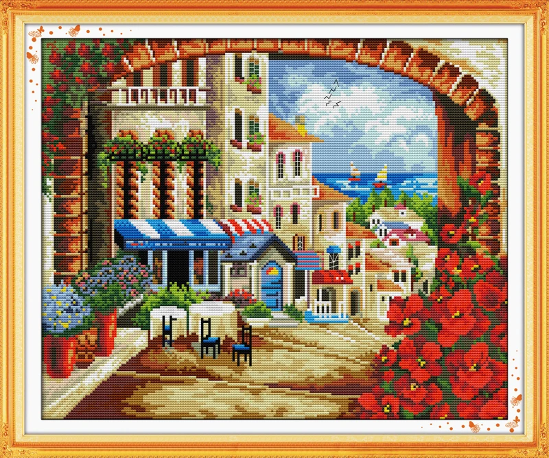 

Mediterranean path cross stitch kit 14ct 11ct count printed canvas stitching embroidery DIY handmade needlework