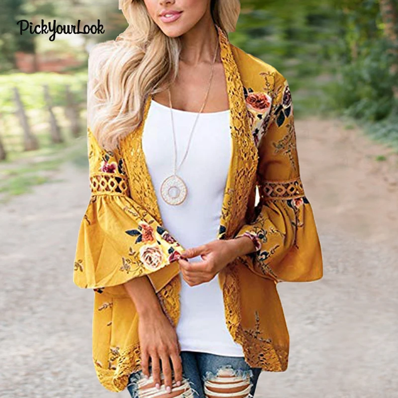 PickyourLook женский кардиган с длинным рукавом женские топы кружевной Осенний