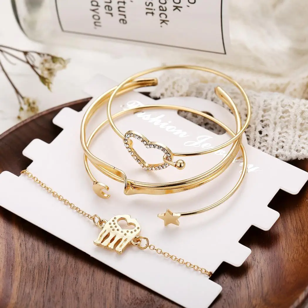 4 шт./компл. женский модный браслет в форме сердца с вырезами и стразами на каждый