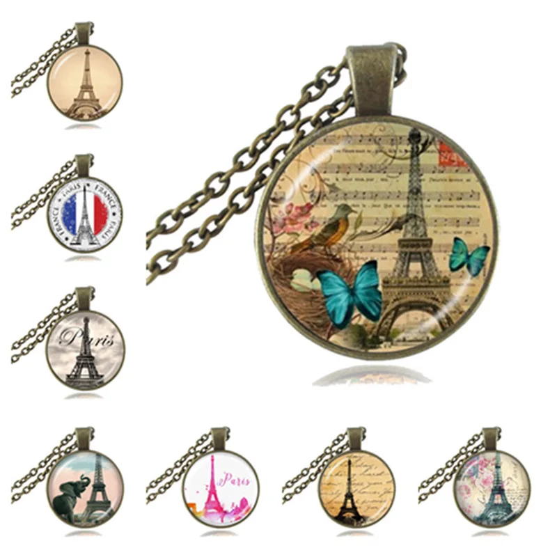 Винтажное ожерелье Эйфелева башня романтическая Парижская с голубой бабочкой