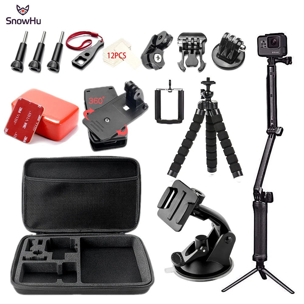 SnowHu Спорт Камера набор аксессуаров для Гоу про hero 9 8 7 6 комплект 3 way selfie stick экшн