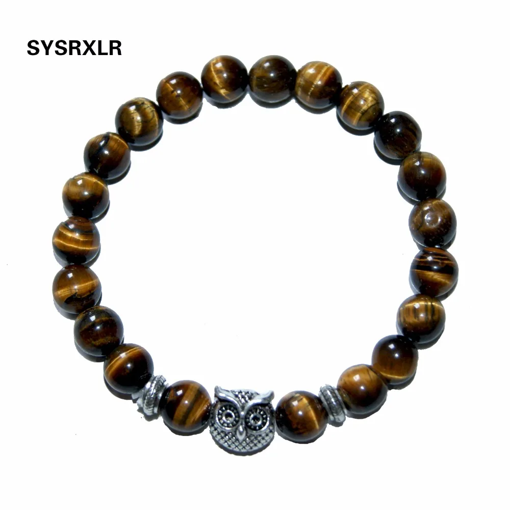 

Wholesale 19 Natural Stones Tiger Eyes Agates Lava Volcanic Stone Beaded Bracelet Animal Owl Head Charm Bracelets Mens Pulseras