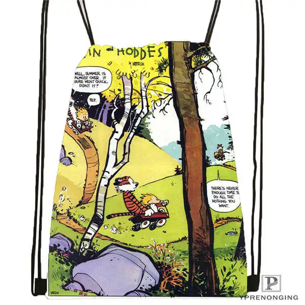 Drawstring Backpack Изготовленный На Заказ calvin-and-hobbes-12@ 02-походная сумка на шнурке милый детский Ранец(черный цвет(вид сзади) 31x40 см#180611-03-120 - Цвет: Drawstring Backpack