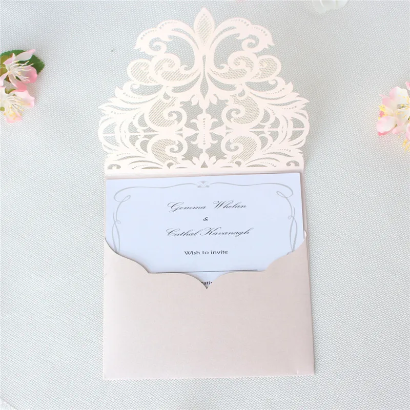 Wedding invitation laser cutting card pocket soft pink light grey offer customized printing supply 50pcs | Дом и сад