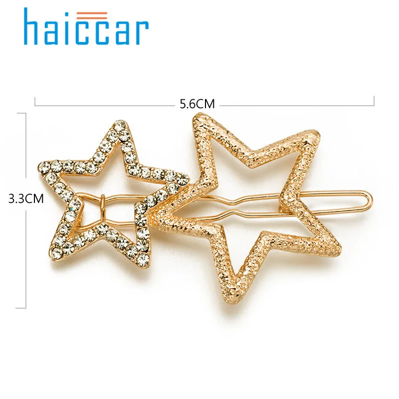 Women girl Charm Gold Silver Double five-pointed star diamond Hairpin Buckle Hairgrip Headdress birthday gift p# dropship | Красота и