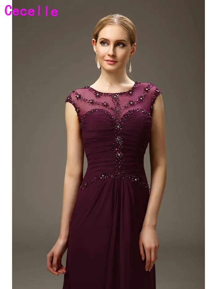 Виноград Оболочка длинное Длина шифон мать невесты платья бисером складки