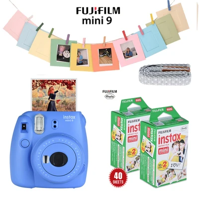 Sea Blue Горячая Fujifilm Instax Mini 9 набор камер, набор пленочных фотокамер, фотокамера моментальной печати с 40* пленкой+ фоторамкой+ зажимом+ шнуром - Цвет: Sea Blue