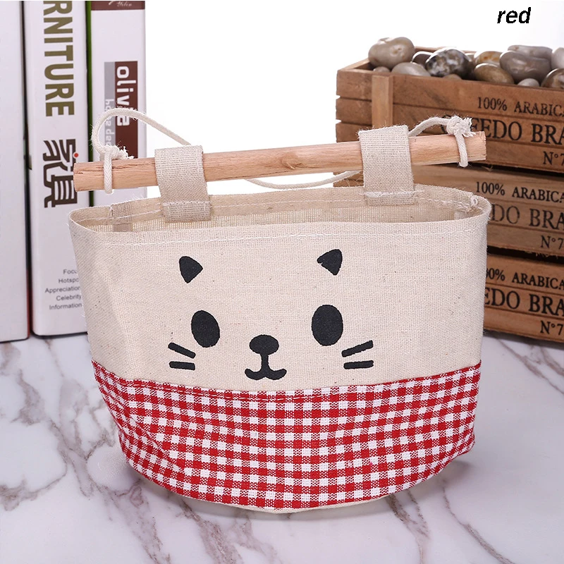 red 1 шт. Kawaii Cat настенная коробка для хранения, тканевый хлопковый Карманный держатель, сумки для хранения, органайзер для косметики - Цвет: red