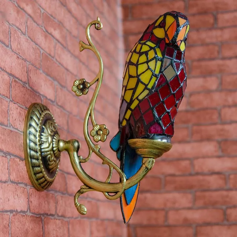 SGROW Тиффани ручная работа попугай настенный светильник для спальни коридора