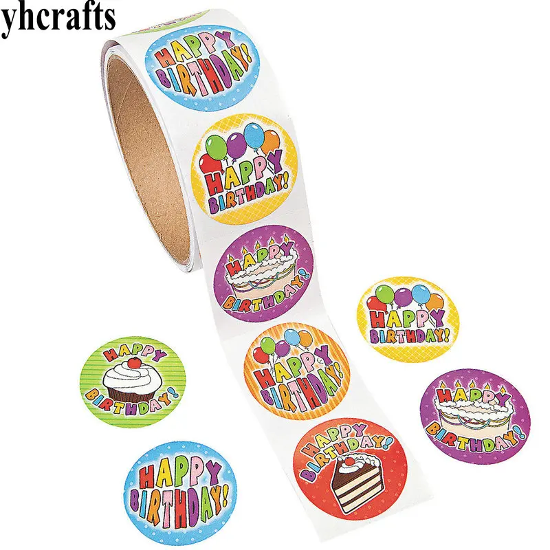 100PCS habby birth 1 рулон(100 шт.)/партия цветные бумажные наклейки с улыбающимся сердцем, поделки для занятий, школьные наградные этикетки, домашний декоративный орнамент, подарки, игрушки DIY - Цвет: 100PCS habby birth