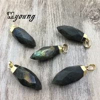 bullet shape faceted labradorite point pendantnatural stone spectrolite charms for diy jewelry my1934