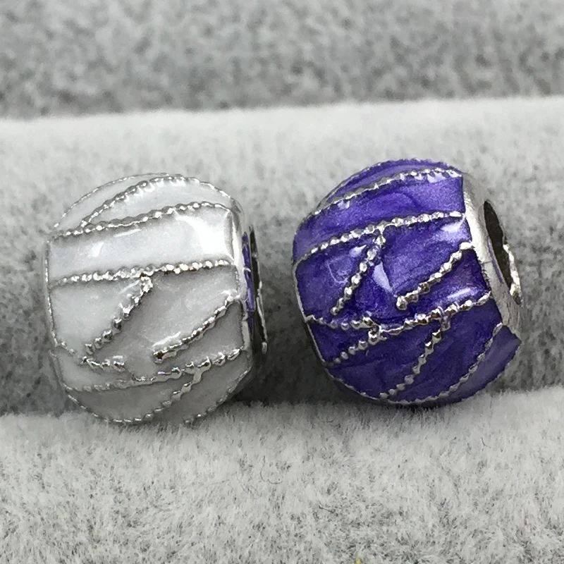 Полоса с фиолетовой эмалью Европейские Бусины Подходят для браслетов и