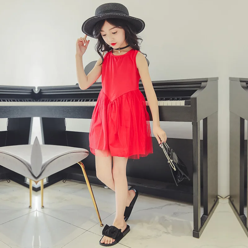 7-16Y Children's Clothing Wholesale Girls Summer Dress Big Boy Korean-Style Cotton V-Yarn Teens Girl Princess GDR635 | Детская