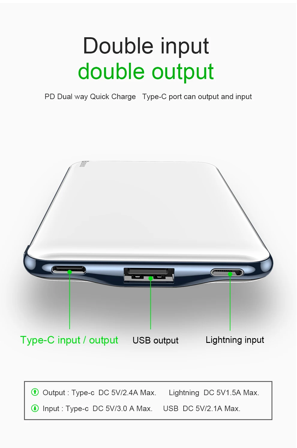 Baseus 10000 мАч PD Quick Charge power Bank 3A Быстрая зарядка ультра тонкий внешний аккумулятор usb type C зарядное устройство для iPhone X 8 7 Xiaomi Mi