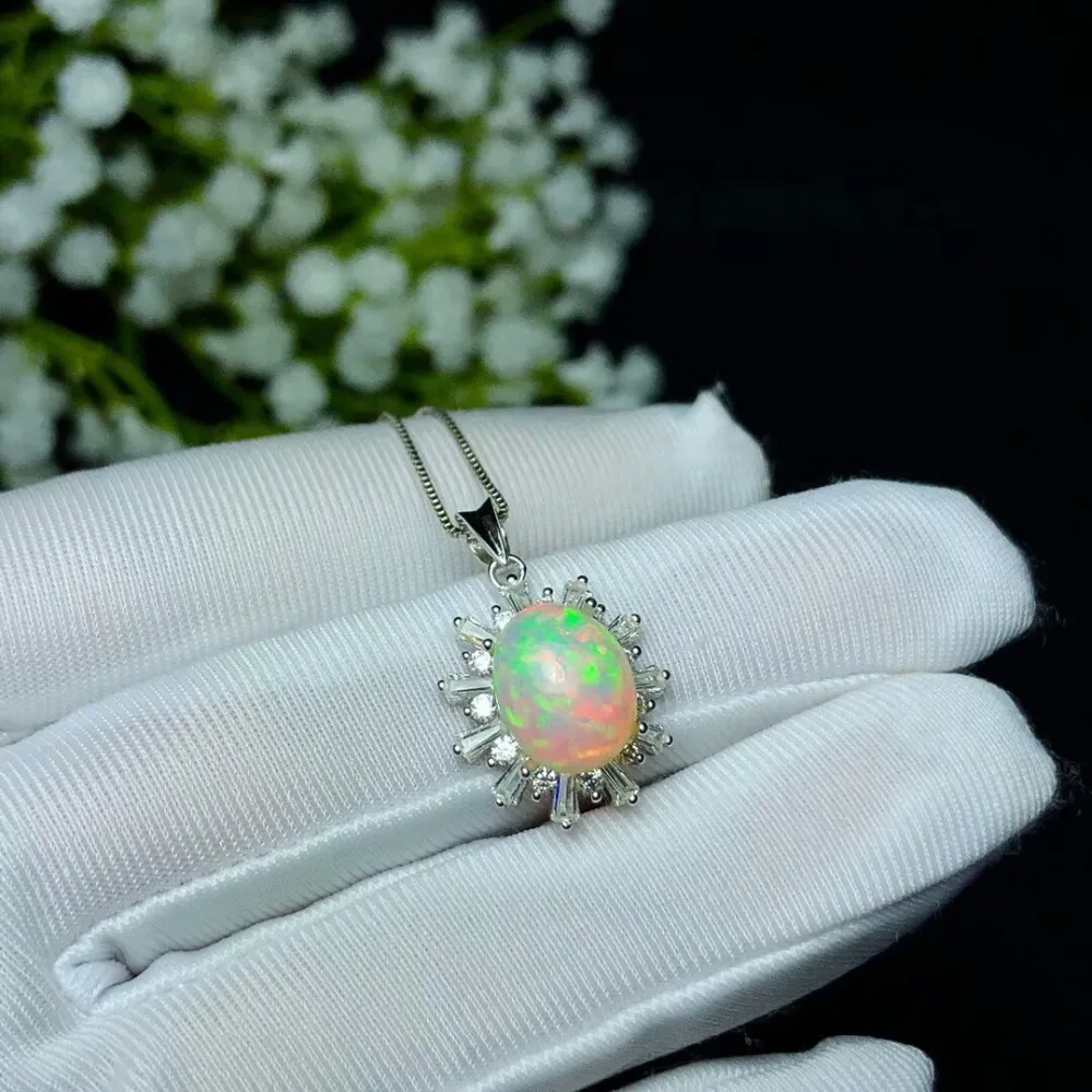 

KJJEAXCMY boutique jewels 925 pure silver inlaid natural opal protein pendant female Pendant + Necklace safety buckle sunflower