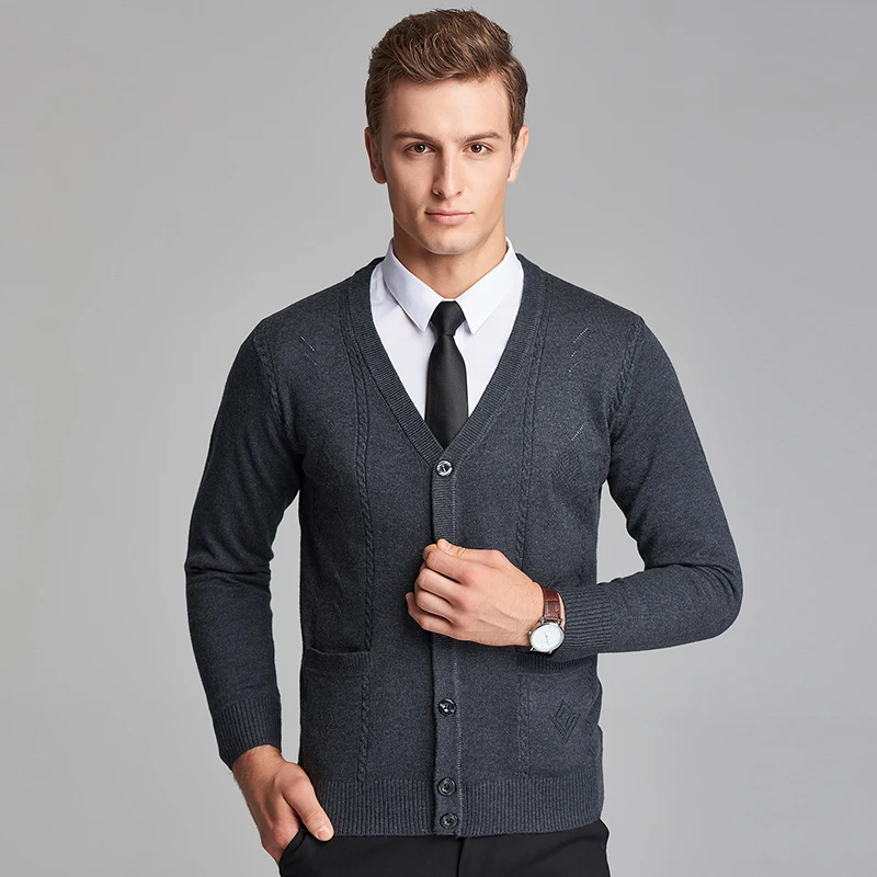 Новинка мужской вязаный кардиган на пуговицах Осенняя шерстяная одежда