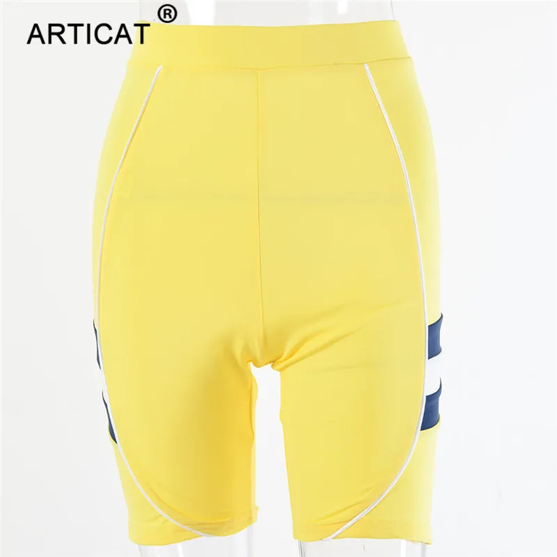Yellow Shorts Articat, сексуальный женский комбинезон для фитнеса, с круглым вырезом, с длинным рукавом, бодикон, Летний комбинезон, Wpmen, одежда, базовый комбинезон, женские Топы s - Цвет: Yellow Shorts