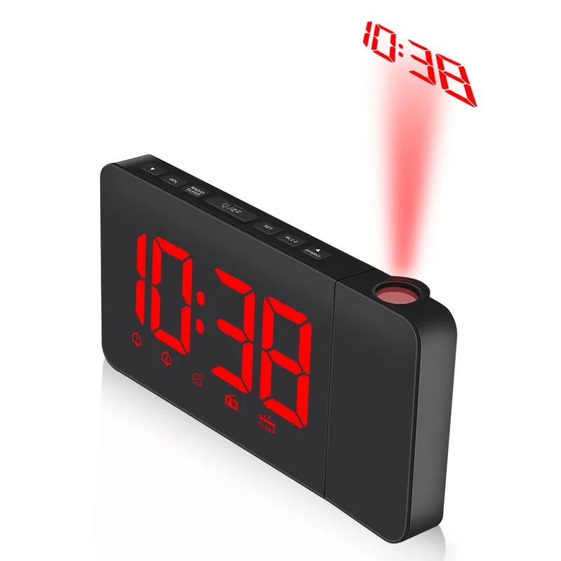 Red Новые модные креативные AM/FM светодиодный радиопроекционные часы электронные настольные часы цифровые настольные часы Беспроводные для офиса и дома - Цвет: Red