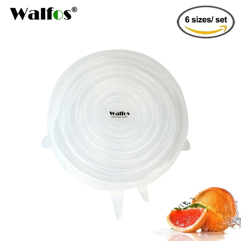 WALFOS 6 шт., универсальный силиконовый растягивающийся присоска, кухонные крышки, силиконовая крышка, сковорода для приготовления пищи, крышки для разлива, крышка для чаши для дома - Цвет: Прозрачный