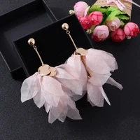 badu trendy big yarn flower earrings long dangle pink floral drop earrings bohemian trendy jewelry for party wholesale