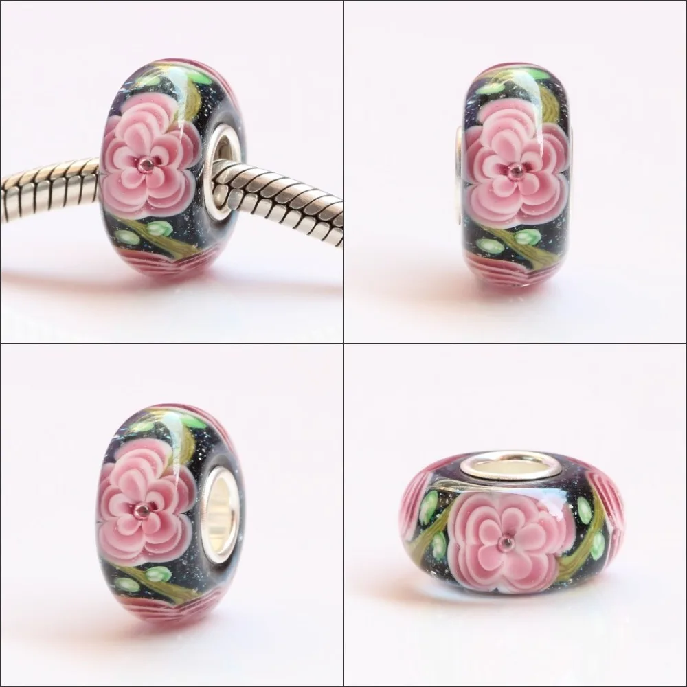 Бусины из серебра 925 пробы с большим отверстием разноцветные 3D цветы Шарм
