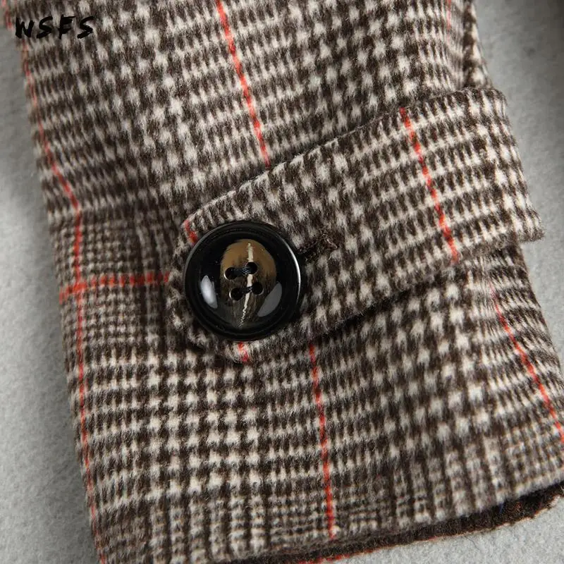 

Winter Coat Coffee Plaid Turndown Long Sleeve Sheep Wool Coats Women Office Ladies Elegant Woolen Overcoat Abrigo Mujer Invierno