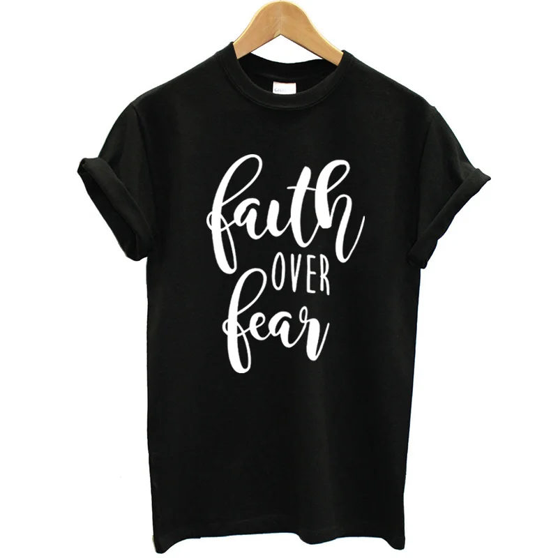Женская футболка с надписью Faith Over fear Повседневная летняя коротким рукавом