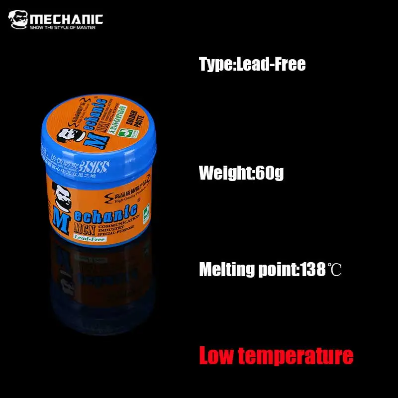 lead-free-Low-60g Механик высокая/низкая температура Бессвинцовая припойная паста BGA пайка с флюсом оловянный крем паяльная паста 60 г для PCB IC SMT BGA ремонт - Цвет: lead-free-Low-60g
