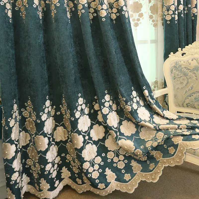 Thick Cloth Шенилл утолщенная Роскошная вышивка шторы для гостиной вышивка жемчугом шторы Золотой Цветок шторы из пряжи X-WP322* 40 - Цвет: Thick Cloth