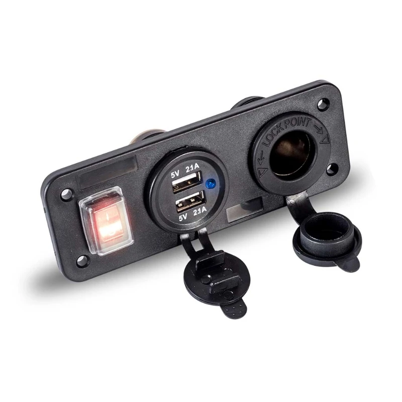 ; 12V автомобиль Лодка Грузовик с двумя портами USB Зарядное устройство с подключение к автомобильному прикуривателю переключатель для телефона