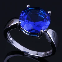 magnificent round blue cubic zirconia silver plated ring v0442