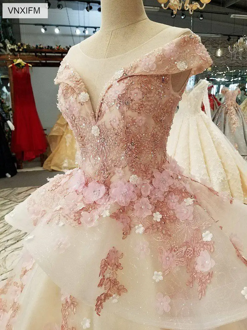 VNXIFM 2019 Розовое Бальное Платье vestidos с круглым вырезом De Noiva аппликации коротким