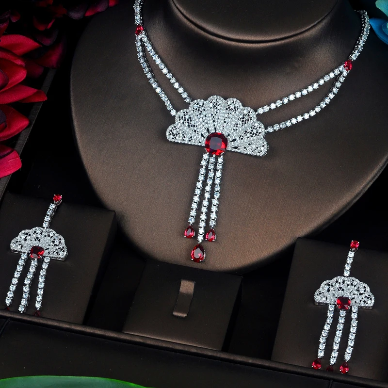 Комплект из колье и серёг с фианитом|bride jewelry|set white goldnecklace set |