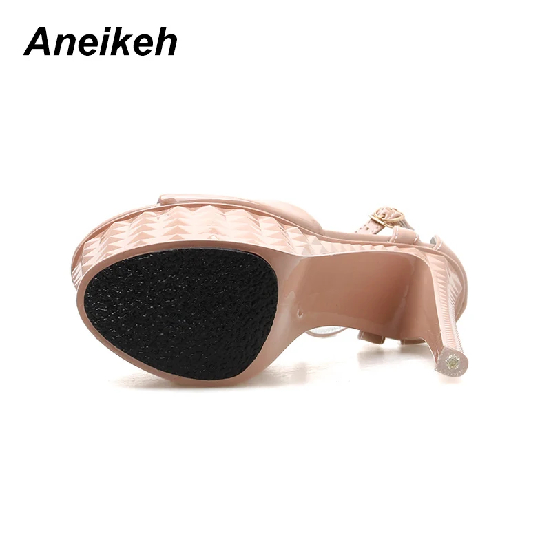 Aneikeh/ г. Женские босоножки из PU искусственной кожи Вечерние туфли на высоком тонком каблуке с открытым носком и закрытой пяткой Офисная Женская обувь на платформе черного и абрикосового цвета, размеры 35-40
