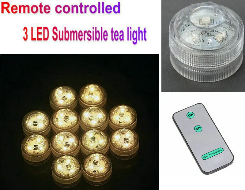 

60pcs/lot 3smds remote controlled submersible Led tealight candle lamp waterproof Wedding/Xmas/Valentine party table Vase decor