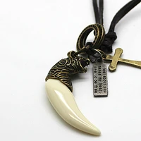 xionghang fashion handmade tiger tooth teeth pendant charms necklace leather necklaces for men vintage style pendant charms