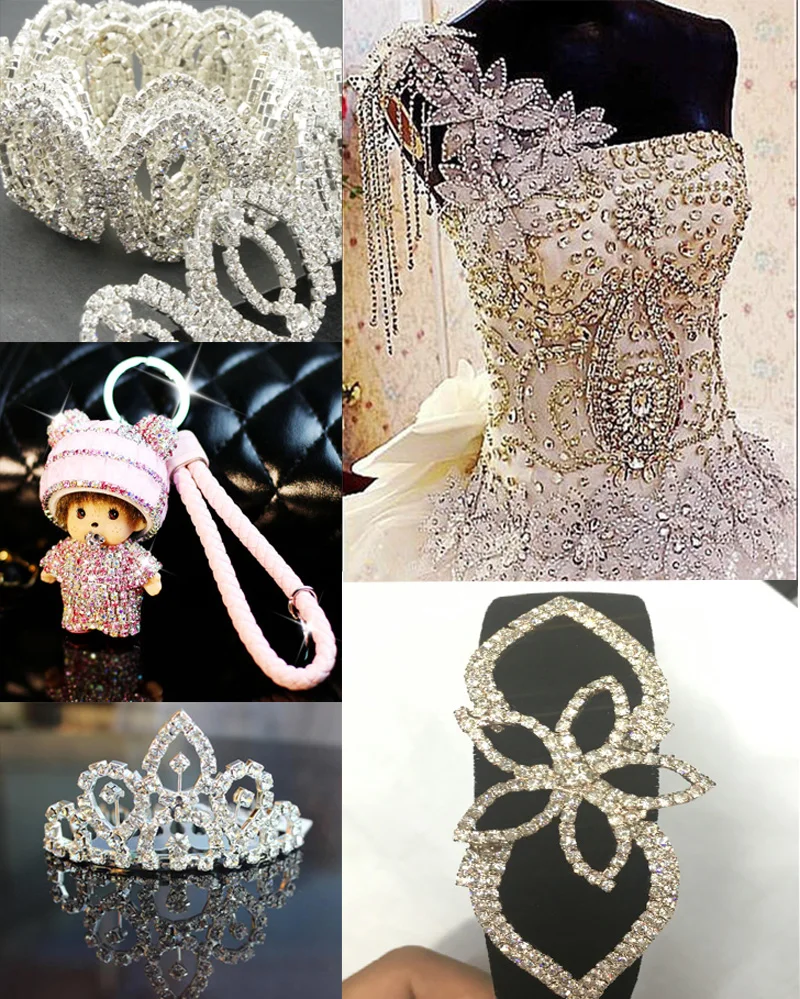 All Size Rose rhinestone cupchain silver setting SS6 8 10 12 10m sew on garment diy bridal dress belt banding rhinestones Chain | Дом и сад