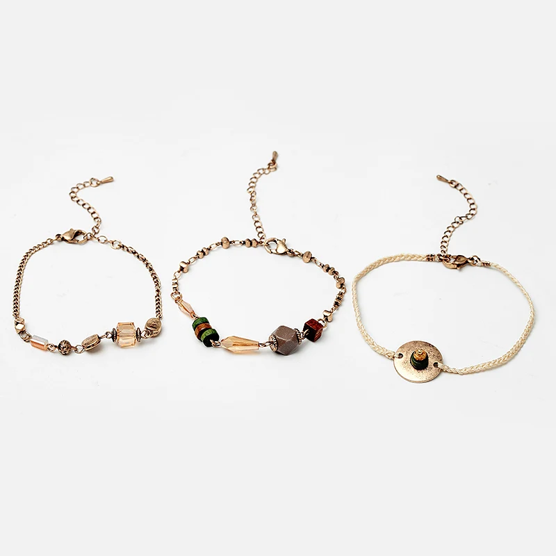 Этнические 3 шт. винтажные деревянные бусины браслеты из ткани набор античных